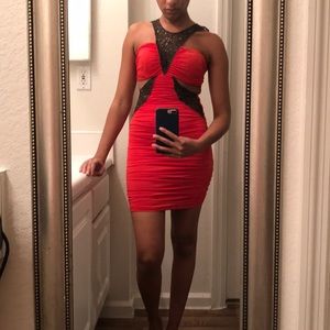 Burnt Orange Bebe Cut Out Dress